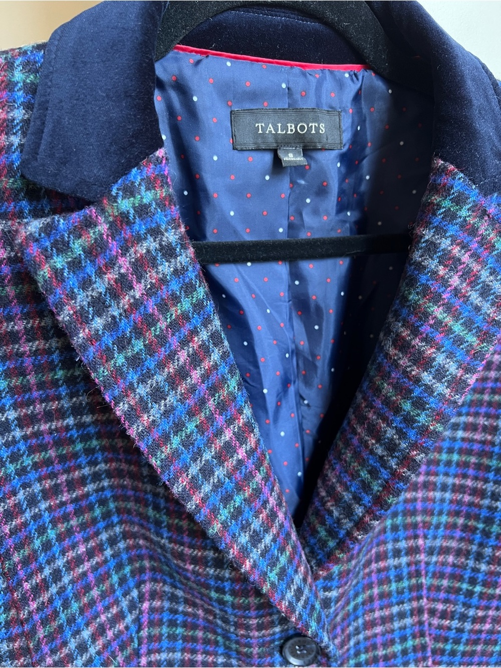 Talbots Mistletoe Plaid Shetland Wool Blazer with Velvet Collar size 8 - Picture 4 of 7